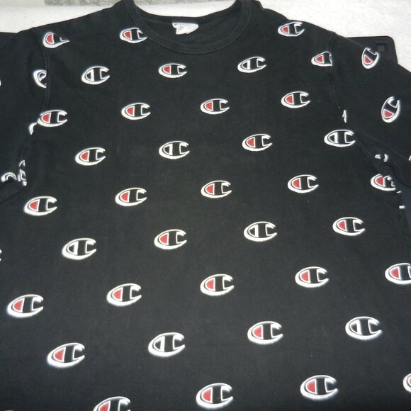 Champion Other - VINTAGE Champion Heritage T-Shirt Size 2XL Black AOP Heavyweight Short Sleeve